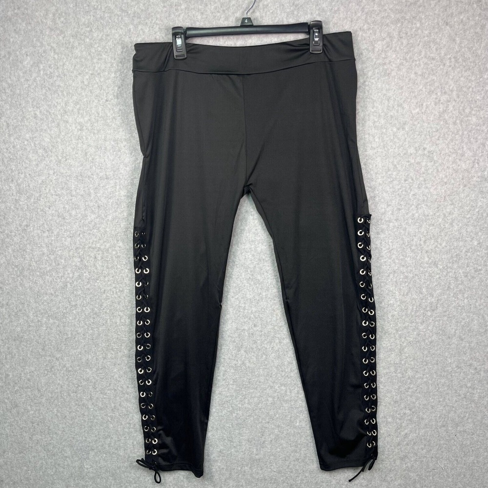 Rosegal Leggings Women's 3XL Black‎ Mid Rise Lace Up Yoga Gym Pull On Plus